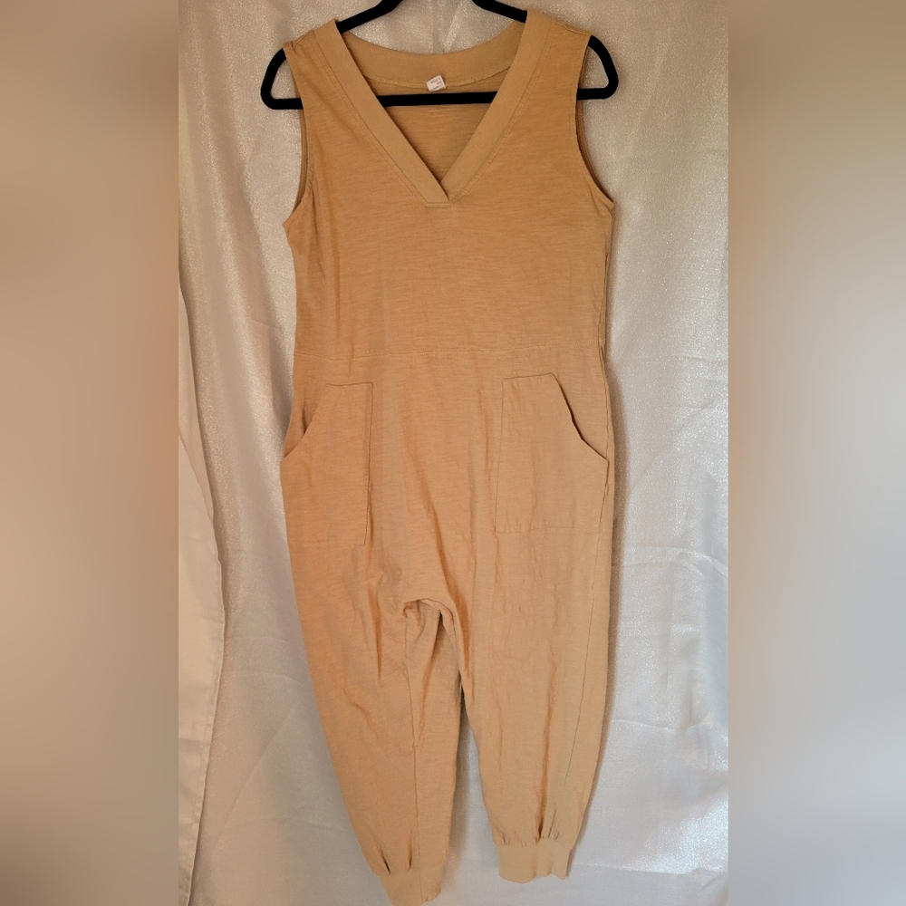 Anrabess Tan Jumpsuit Casual Rompers Sleeveless Loose Baggy Overalls Jumpers